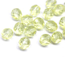 8mm Light yellow Czech glass round fire polished beads - 20Pc