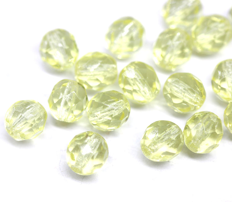 8mm Light yellow Czech glass round fire polished beads - 20Pc