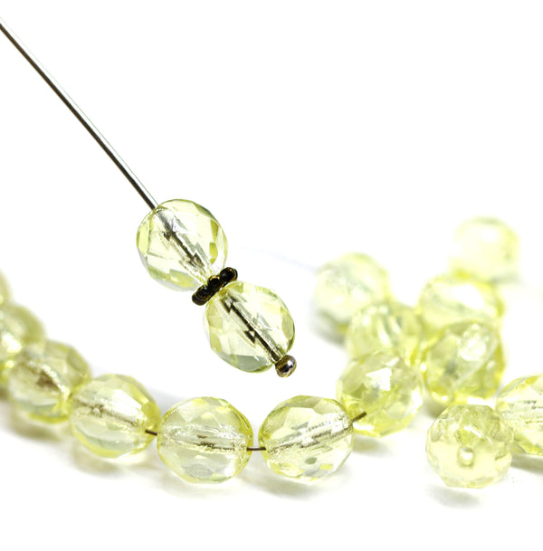 8mm Light yellow Czech glass round fire polished beads - 20Pc