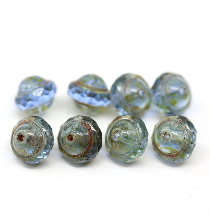 8x10mm Light blue saucer czech glass beads picasso, UFO shape bicone - 8pc