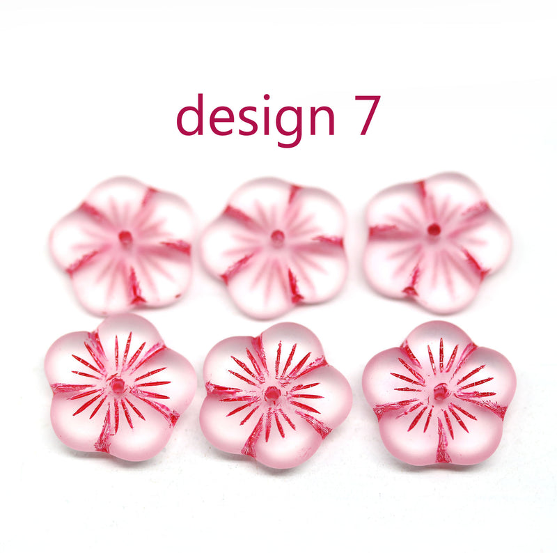 14mm Pink flower bead cap Czech glass - 6Pc