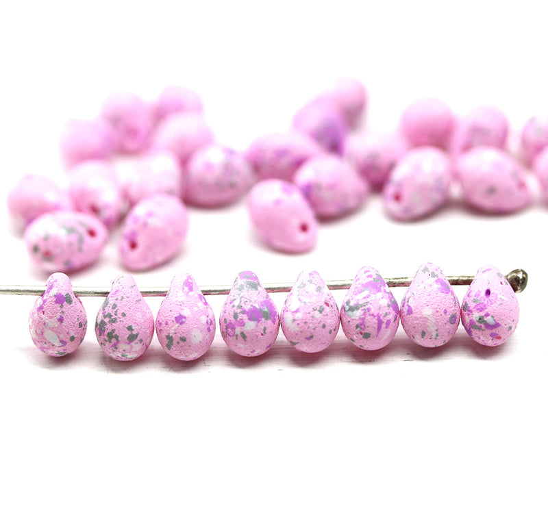 5x7mm Pink czech glass top drilled tear drop beads 30pc