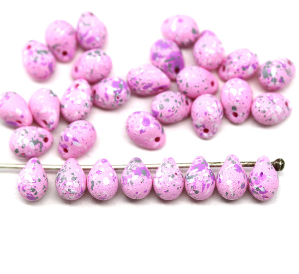 5x7mm Pink czech glass top drilled tear drop beads 30pc