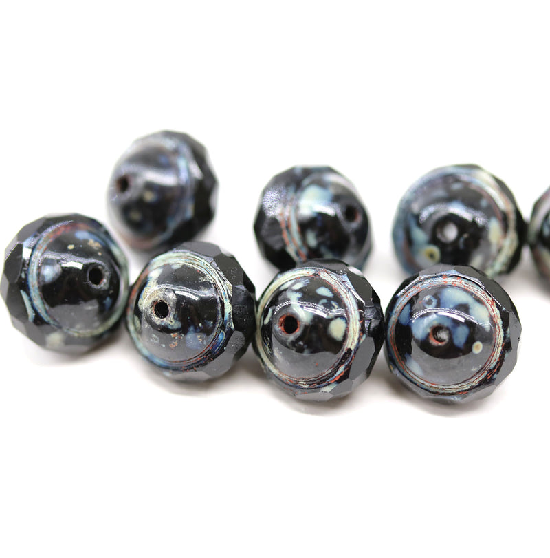 8x10mm Black saucer Czech glass beads UFO shape picasso - 8Pc