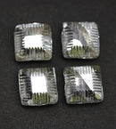 14mm Large carved square czech glass thick beads Clear with Silver, 4Pc