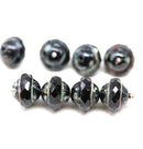 8x10mm Black saucer Czech glass beads UFO shape picasso - 8Pc