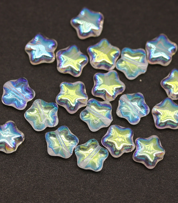 8mm Clear Czech glass star beads AB finish 20pc
