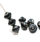 8x10mm Black saucer Czech glass beads UFO shape picasso - 8Pc