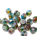 6mm Blue green brown topaz cathedral Czech glass picasso beads 20Pc