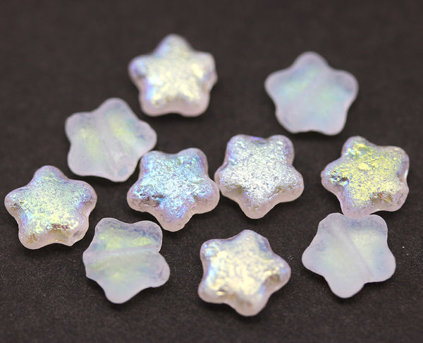 8mm Frosted Clear Czech glass star beads AB finish 10pc