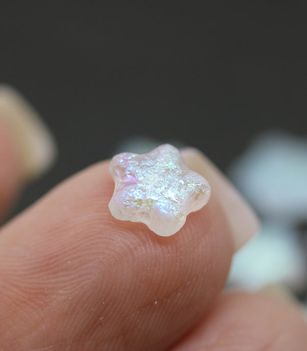 8mm Frosted Clear Czech glass star beads AB finish 10pc