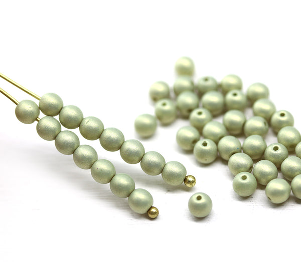 4mm Light green pearl shine Czech glass round druk spacers, 50pc