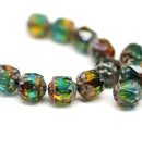 6mm Blue green brown topaz cathedral Czech glass picasso beads 20Pc