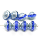 8x10mm Cobalt blue saucer Czech glass beads UFO shape silver ends - 8Pc