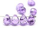 10x13mm Lilac violet teardrops czech glass large briolettes silver flakes, 4pc