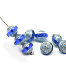 8x10mm Cobalt blue saucer Czech glass beads UFO shape silver ends - 8Pc