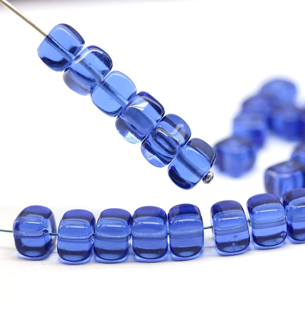 5x6mm Dark sapphire blue cube czech glass beads, 30pc