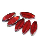 18x7mm Red flat oval fire polished Czech glass beads, picasso finish, 6Pc