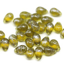 6x9mm Olive green teardrops Czech Glass drop beads silver wash 30pc
