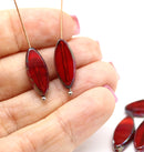 18x7mm Red flat oval fire polished Czech glass beads, picasso finish, 6Pc