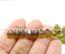 6x9mm Olive green teardrops Czech Glass drop beads silver wash 30pc