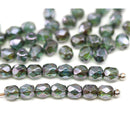 4mm Mixed green Czech glass beads fire polished with luster - 50Pc