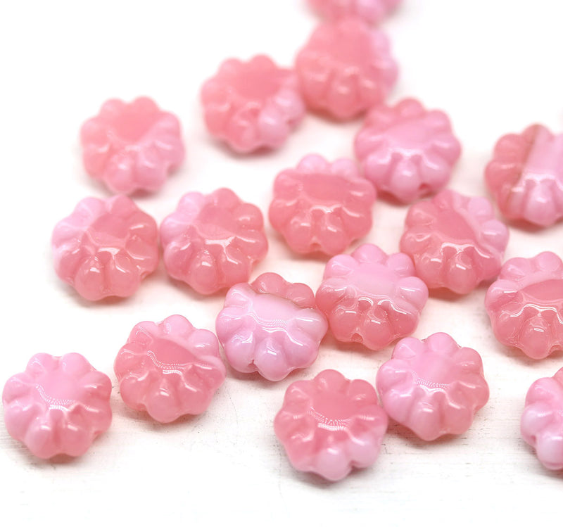 9mm Pink Czech glass daisy flower beads 20pc