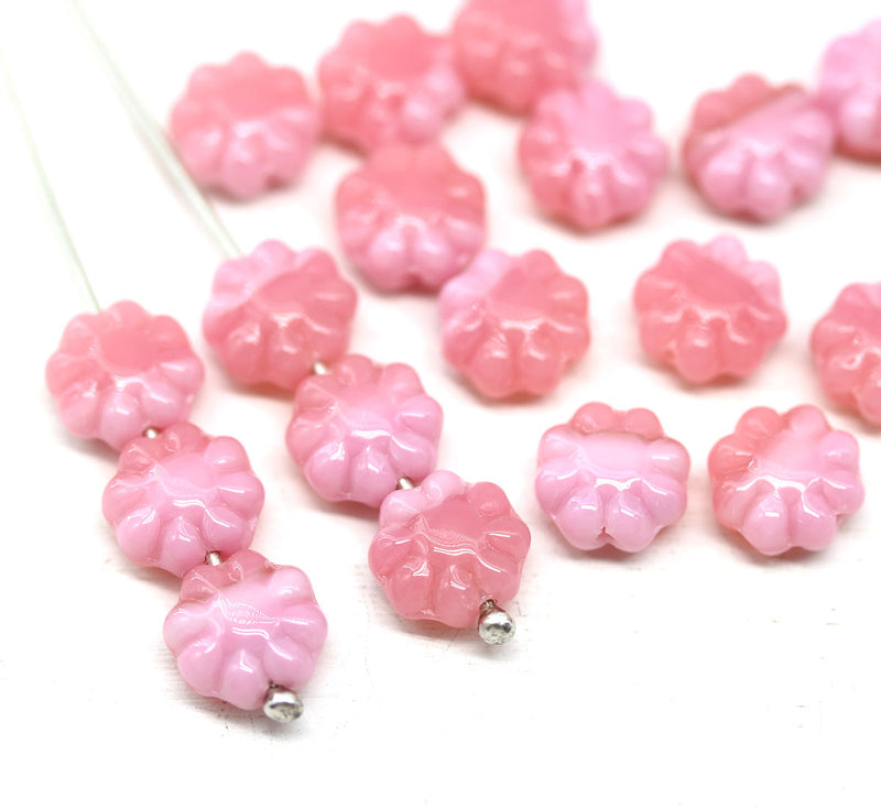 9mm Pink Czech glass daisy flower beads 20pc