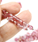 4mm Pink Czech glass beads fire polished with luster - 50Pc