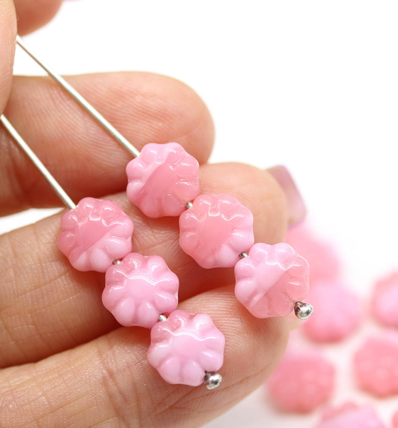 9mm Pink Czech glass daisy flower beads 20pc