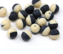 8mm Black beige round czech glass druk beads, matte finish, 20Pc