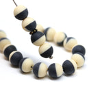 8mm Black beige round czech glass druk beads, matte finish, 20Pc