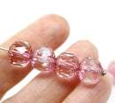 10mm Rose pink cathedral czech glass beads golden ends 8Pc