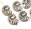 13x17mm White ammonite Czech glass beads, copper inlays 