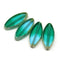 18x7mm Blue green flat oval fire polished Czech glass beads, picasso finish, 4Pc