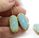 25x12mm Large oval picasso light flat czech glass beads blue inlays 4pc