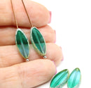 18x7mm Blue green flat oval fire polished Czech glass beads, picasso finish, 4Pc