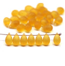 6x9mm Light topaz teardrops Czech frosted Glass drop beads 30pc