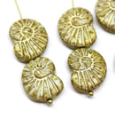 13x17mm Rustic ammonite Czech glass beads, picasso finish, gold inlays