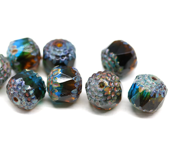 10mm Brown blue cathedral czech glass beads picasso 8Pc