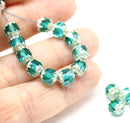 6mm Teal round cathedral czech glass beads, matte silver ends 20Pc