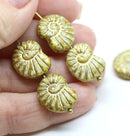 13x17mm Rustic ammonite Czech glass beads, picasso finish, gold inlays