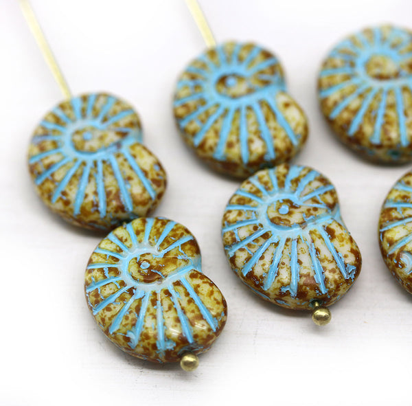 13x17mm Rustic ammonite Czech glass beads, nautilus, picasso finish