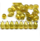 6x9mm Yellow teardrops Czech Glass drop beads gold wash 30pc
