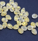 5x7mm Frosted glass teardrops pressed czech glass beads, gold wash