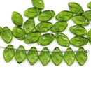 12x7mm Olive green leaf czech glass beads 30Pc