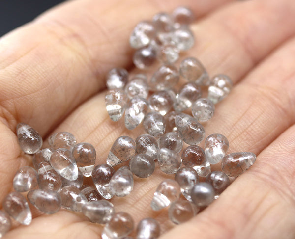 4x6mm Tiny clear teardrops silver wash Czech glass beads