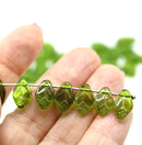 12x7mm Olive green leaf czech glass beads 30Pc