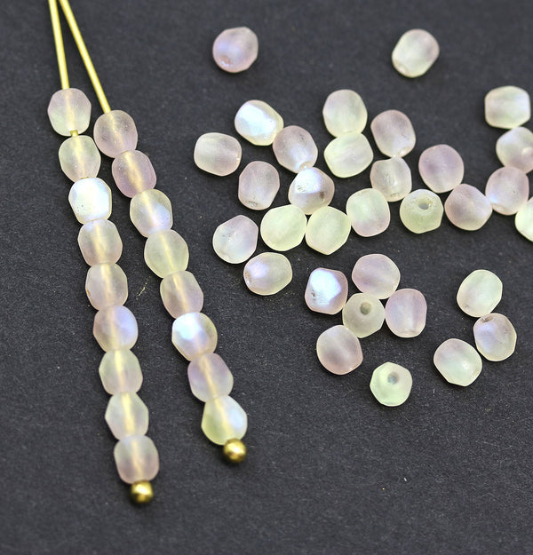 4mm Frosted Yellow purple Czech glass beads, fire polished