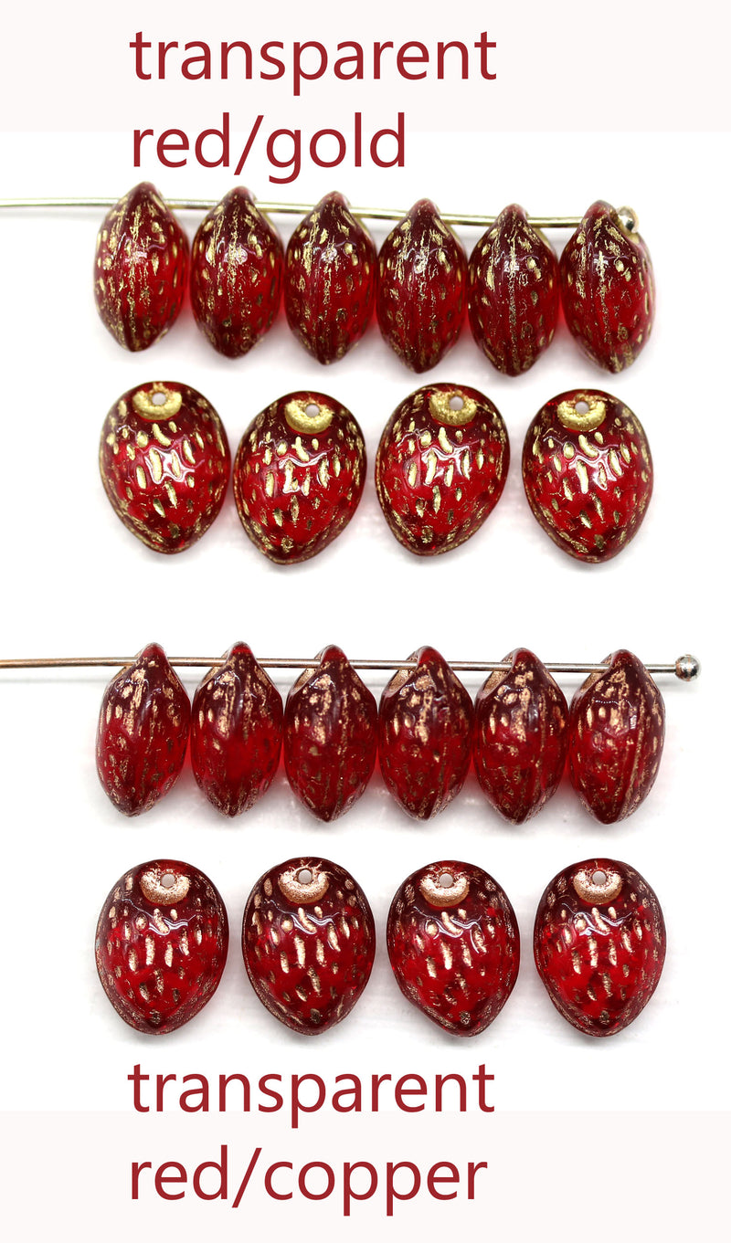 12x9mm Red strawberry czech glass beads jewelry making, 10Pc